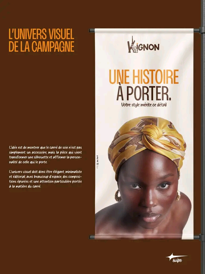 Campagne KIGNON — carré de soie porté en turban